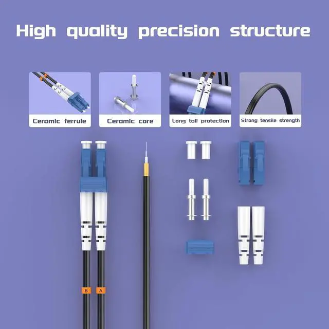 Alt view image 2 of 6 - LC/PUC to FC/PUC Outdoor Armored Fiber Patch Cable, Single Mode Duplex Fiber Optic Cable Jumper Optical Patch Cord, 9Meter/29.53ft - 9/125m TPU Black Fiber Optic Internet Cables