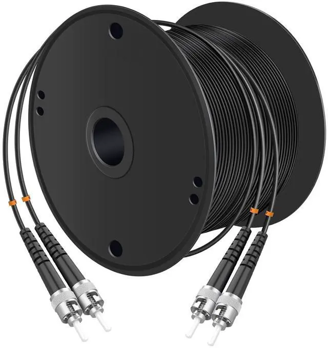 Main image of ST UPC to ST Armored Outdoor Fiber Optic Cable, 100Meter/328ft Single Mode Duplex Fiber Jumper Optical Patch Cord, Duplex - 9/125um Industrial Fiber Optic Internet Cables, TPU Black