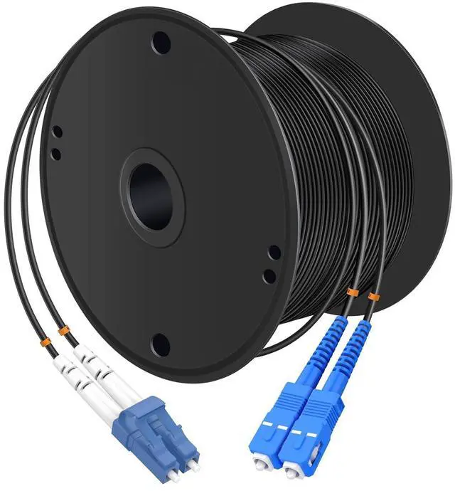 Main image of LC/UPC to SC/UPC Outdoor Armored Fiber Patch Cable,Duplex - 9/125m Fiber Optic Jumper Optical Patch Cord,300Meter/984ft Industrial Single Mode Duplex Fiber Optic Internet Cables TPU Black