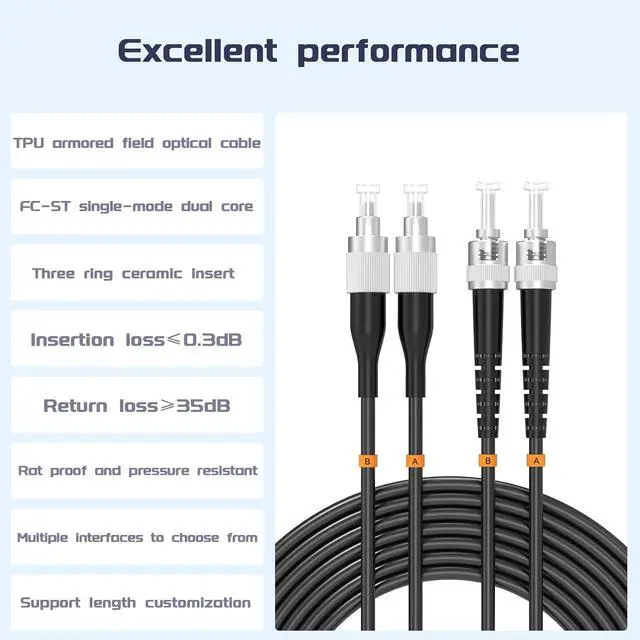 Alt view image 3 of 6 - FC to ST UPC Outdoor Armored Fiber Patch Cable 80Meter/262.47ft Single Mode Duplex Fiber Optic Internet Cables TPU Black Simplex - 9/125um Industrial Fiber Optic Jumper Optical Patch Cord