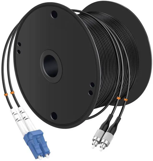 Main image of LC/PUC to FC/PUC Outdoor Armored Fiber Patch Cable, Single Mode Duplex Fiber Optic Cable Jumper Optical Patch Cord, 250Meter/820ft Simplex - 9/125m TPU Black Fiber Optic Internet Cables