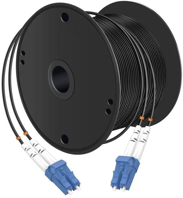 Main image of 200 Meters LC to LC UPC Outdoor Armored Fiber Patch Cable, 9/125um Single Mode Duplex Fiber Optic Internet Cables, Jumper Optical Patch Cord, (200M/656ft), TPU Black
