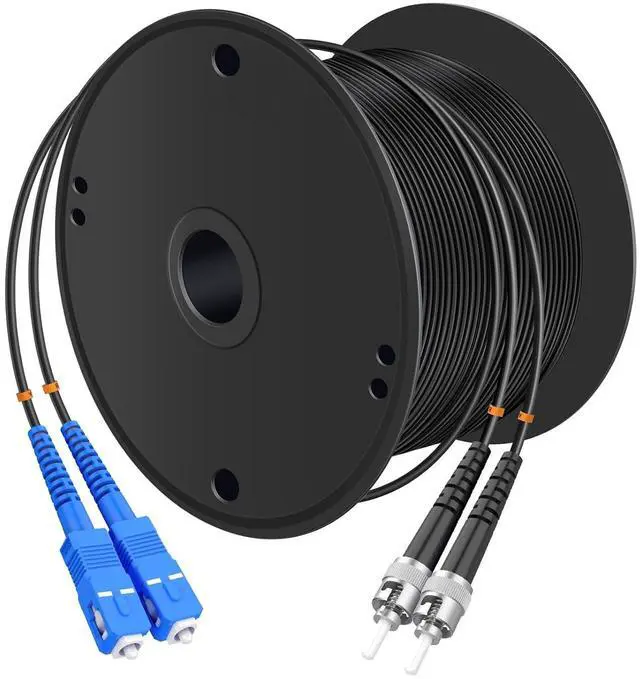 Main image of SC to ST UPC Outdoor Armored Fiber Patch Cable, Single Mode Duplex Fiber Optic Internet Cable, Fiber Optic Jumper Optical Patch Cord - 9/125um - 300Meter/984ft, TPU Black