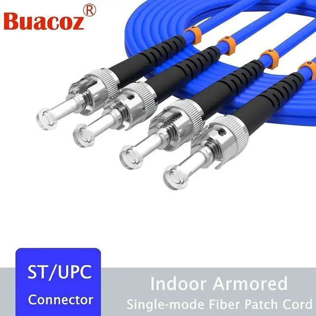 Alt view image 2 of 6 - 15Meters, ST to ST, Armored Single Mode Duplex Fiber Optic Cables ST-ST Patch Cord Jumper SM SX 49FT Blue
