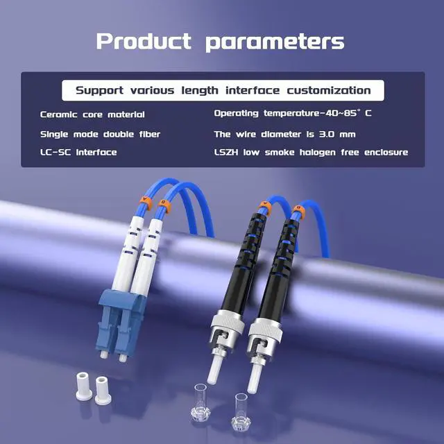Alt view image 5 of 7 - 50Meters, LC to ST, Armored Single Mode Duplex Fiber Optic Cables LC-ST Patch Cord Jumper SM SX 165FT Blue