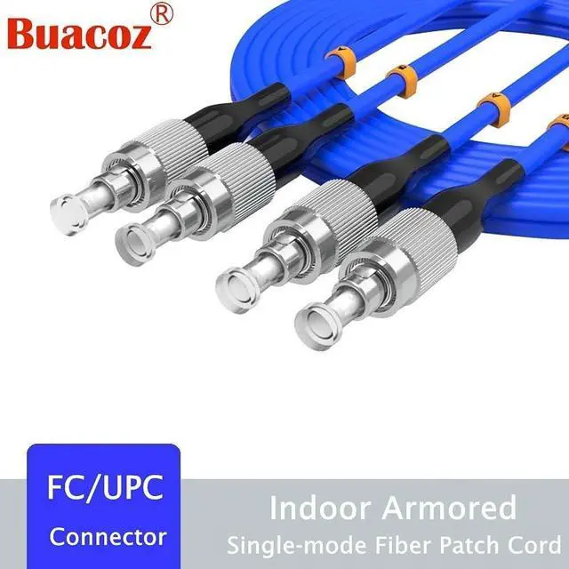 Alt view image 7 of 7 - 60Meters, FC to FC, Armored Single Mode Duplex Fiber Optic Cables FC-FC Patch Cord Jumper SM SX 196FT Blue