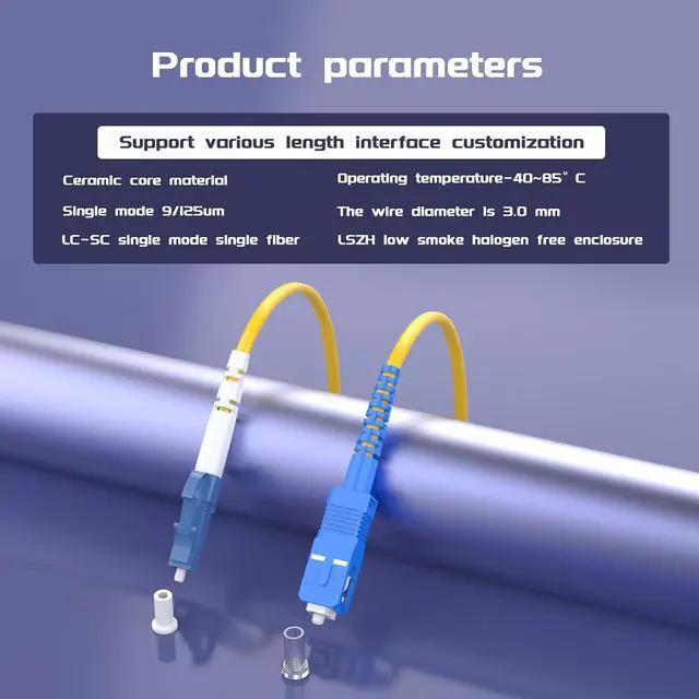 Alt view image 5 of 5 - 60Meters 196ft LC/UPC-SC/UPC Single-Mode Fiber Optic Cable LC to SC OS2 Jumper Optical Patch Cord Simplex 9/125um Yellow LC-SC