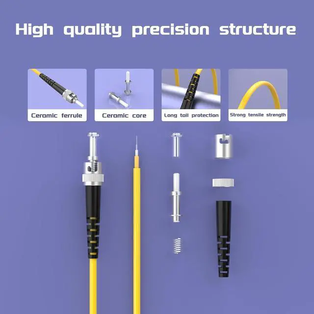 Alt view image 3 of 5 - 50Meters 165ft LC/UPC-ST/UPC Single-Mode Fiber Optic Cable LC to ST OS2 Jumper Optical Patch Cord Simplex 9/125um Yellow LC-ST