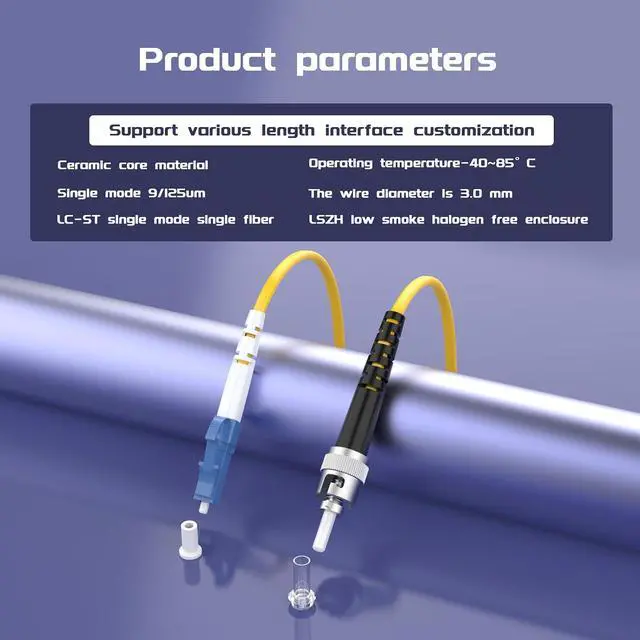 Alt view image 5 of 5 - 50Meters 165ft LC/UPC-ST/UPC Single-Mode Fiber Optic Cable LC to ST OS2 Jumper Optical Patch Cord Simplex 9/125um Yellow LC-ST