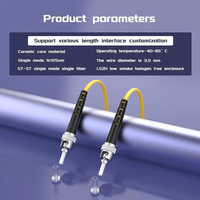 Alt view image 5 of 5 - 20Meters 65ft ST/UPC-ST/UPC Single-Mode Fiber Optic Cable ST to ST OS2 Jumper Optical Patch Cord Simplex 9/125um Yellow ST-ST