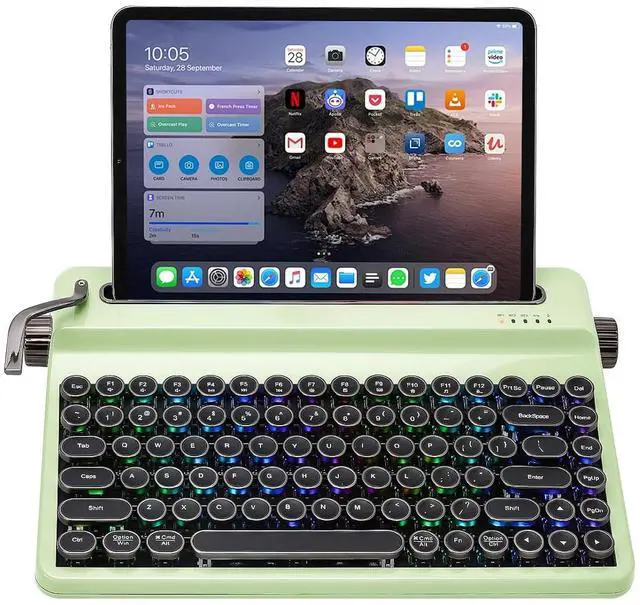 Main image of QL75 Wireless Typewriter Hot Swap Retro Mechanical Keyboard,Punk Round Keycaps,RGB Backlit QMK/VIA P