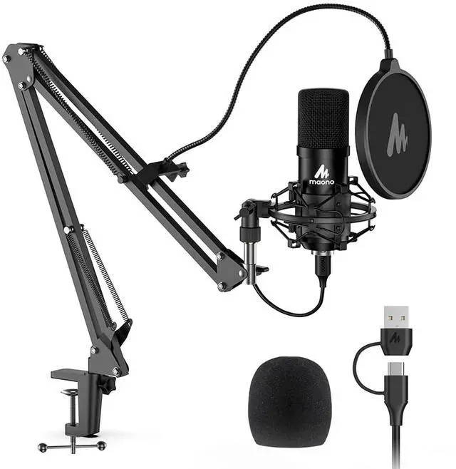 Main image of USB Microphone, 192KHZ/24Bit Plug & Play PC Computer Podcast Condenser Cardioid Metal Mic Kit with P