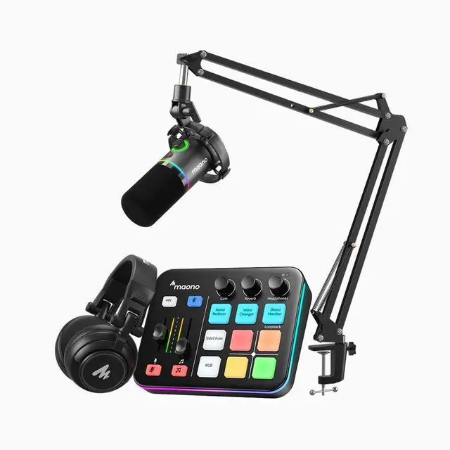 Main image of Gaming Streaming Equipment Bundle: Audio Interface Mixer XLR Dynamic Mic Studio Headphone RGB Noise