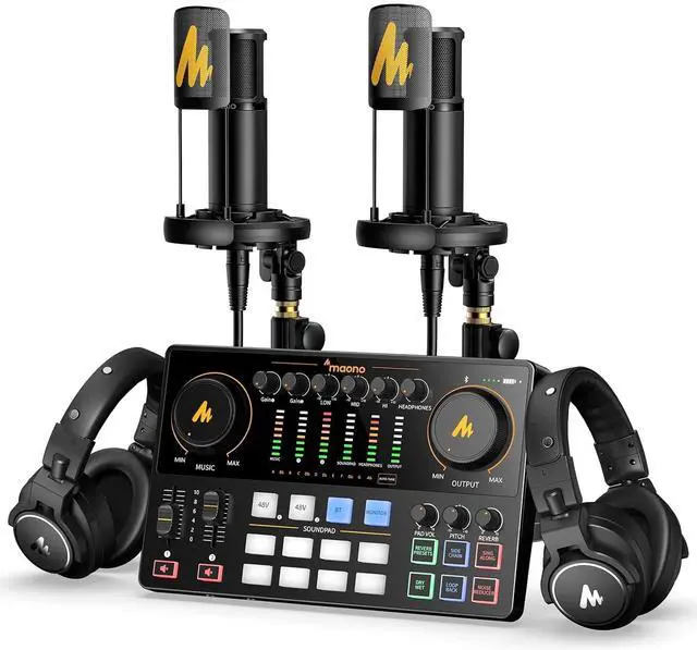 Main image of Podcast Equipment Bundle for 2: Audio Interface Mixer with 2 XLR Condenser Mic and 2 Headphone Podca