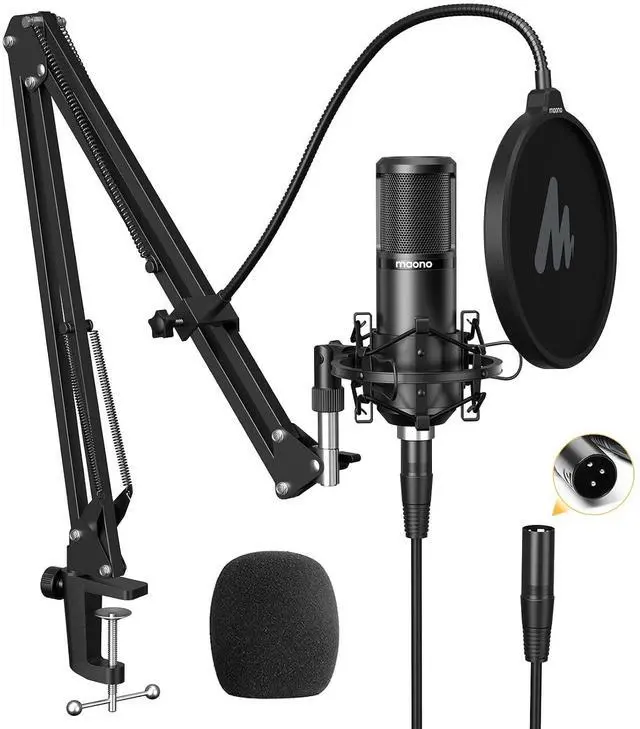Main image of XLR Condenser Microphone, Professional Cardioid Studio Mic with Boom Arm, Pop Filter, Compatible wit