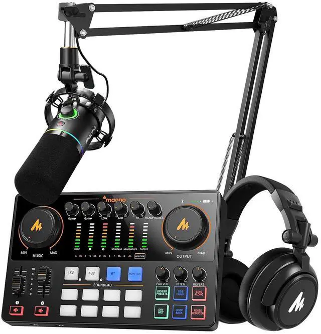 Main image of Podcast Equipment: Audio Interface, USB/XLR Dynamic Mic and Headphones with Dual XLR Input, Quick to