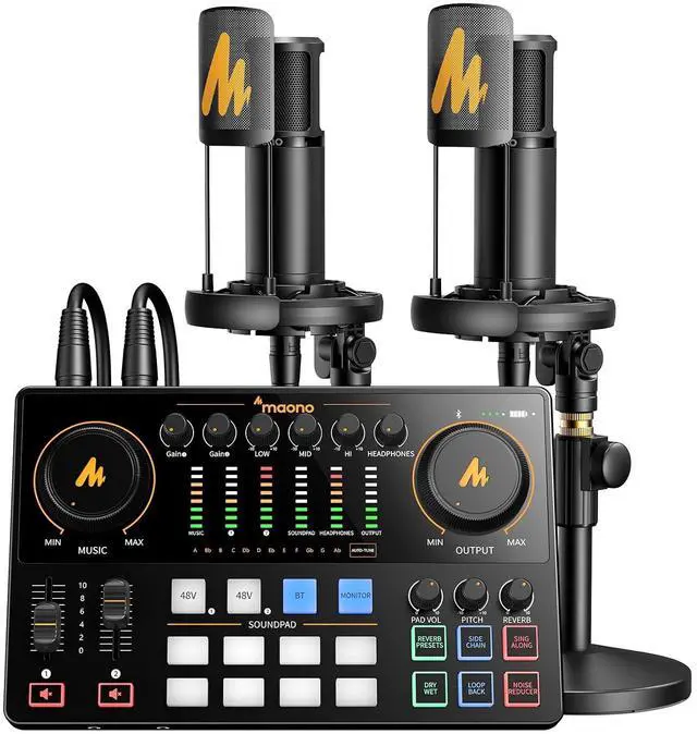 Main image of Podcast Equipment Bundle for 2: Audio Interface Mixer with 2 XLR Condenser Mic Noise Reduction Podca