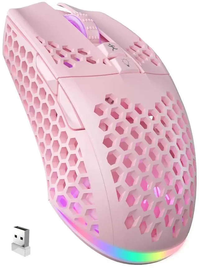 Main image of SM600 Pink Wireless Gaming Mouse with Honeycomb Shell, Side Buttons,Tri-Modes(BT5.1+BT5.1+2.4GHz) Li
