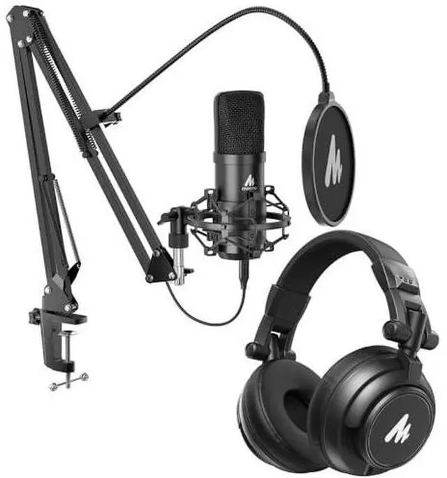 Main image of USB XLR Condenser Microphone with Headphones: PC Computer Podcast Cardioid Metal Mic Kit with Softwa