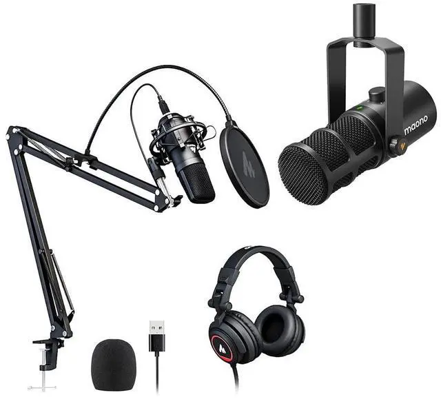 Main image of AU-A04H Microphone and Studio Headphone with PD400X Dynamic Microphone Bundle for Podcast, Studio, Y