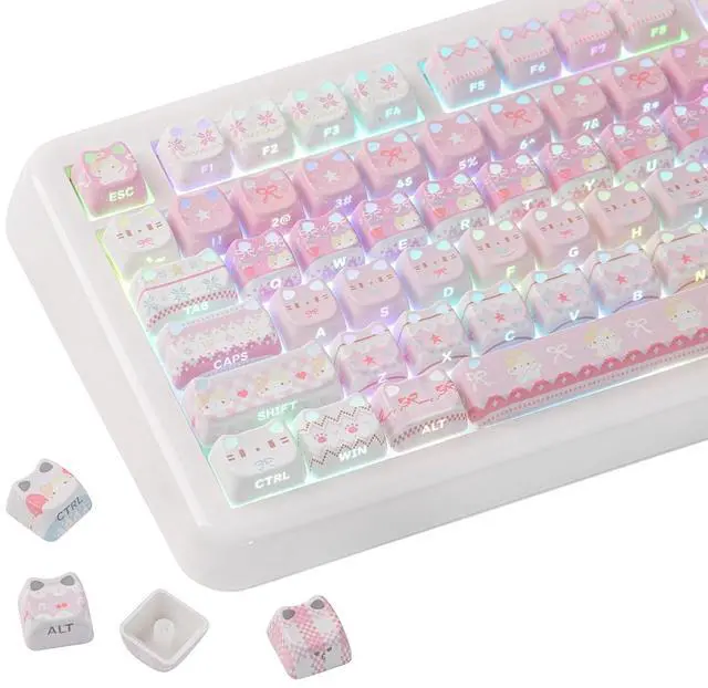 Main image of Cute Cat Keycaps Set, Mao Profile, PC+ABS Keycap for MX Switches Mechanical Keyboard, Compatible wit