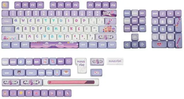 Main image of X PlanetMars: Purple Pixelpop Arcade Keycap Set, 136 Keys MOA Profile PBT Keycaps for Mechanical Key