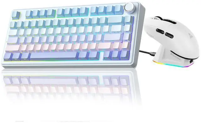 Main image of A75 and SM820,Wireless Keyboard and Mouse Combo for Gaming (A75 Gradient-BluePurple & SM820 White)
