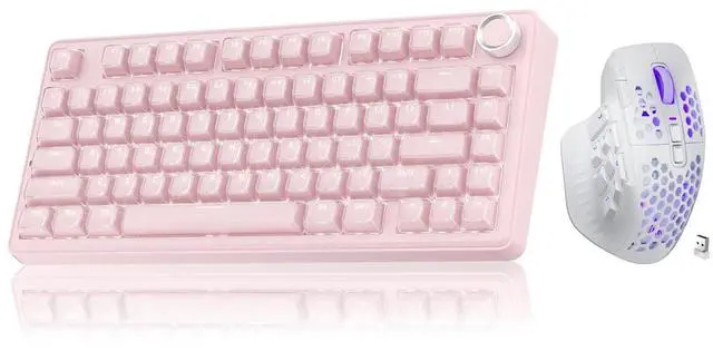 Main image of A75 and SM809, Wireless Keyboard and Mouse Combo for PC (A75 Crystal-Pink & SM809 White)