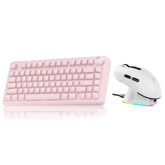 Main image of A75 and SM820, Wireless Keyboard and Mouse Combo for PC (A75 Crystal-Pink & SM820 White)