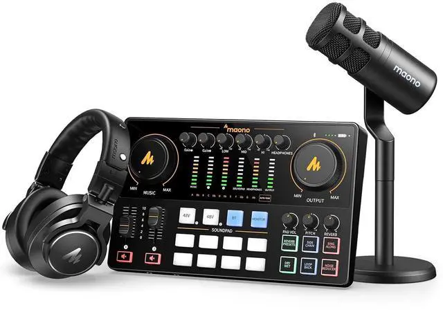 Main image of Podcast Equipment Bundle: Audio Interface mixer with Dual XLR Input for Podcast Streaming - Caster E