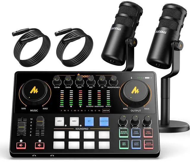 Main image of Podcast Equipment Bundle for 2: Audio Interface Mixer with 2 XLR Dynamic Mic Noise Reduction Podcast