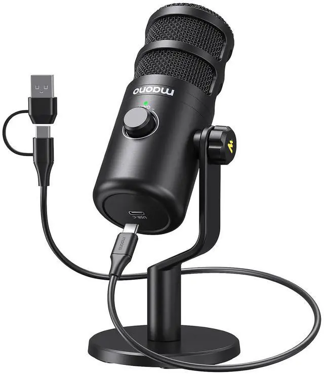 Main image of USB Dynamic Microphone, Podcast Recording Microphone with Gain Knob, Plug & Play, Metal Structure, V