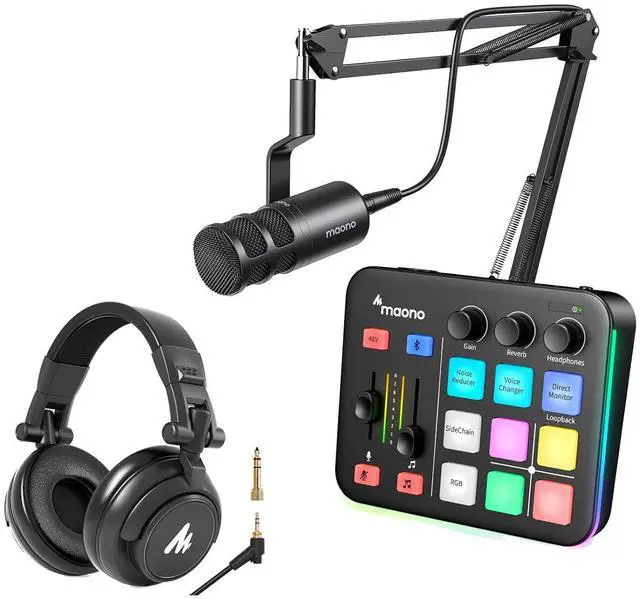 Main image of Gaming Audio Mixer & XLR Dynamic Microphone&Headphone, Audio Interface with Pro-preamp, RGB, Bluetoo