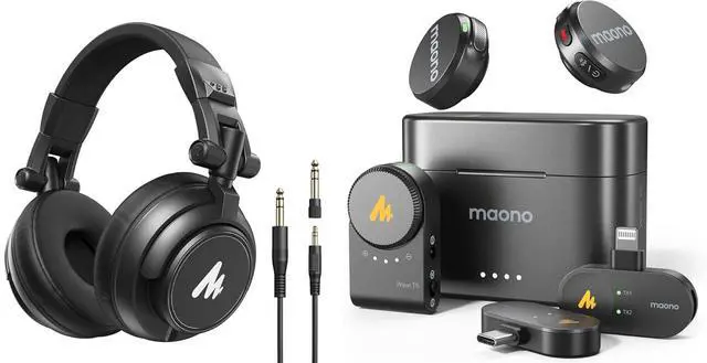 Main image of Wireless Lavalier Microphone Wave T5 + MH601 Professional Studio Monitor Headphones