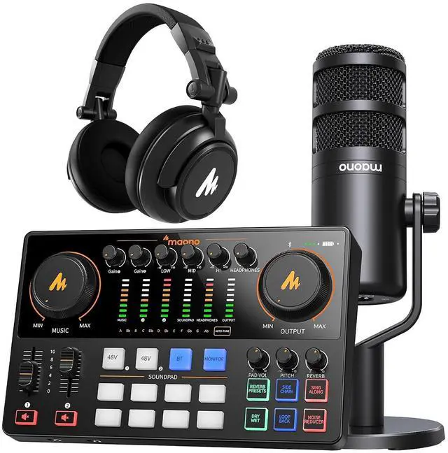 Main image of Podcast Equipment Bundle: Audio Interface, XLR Dynamic Mic and Headphones with Dual XLR Input, Quick