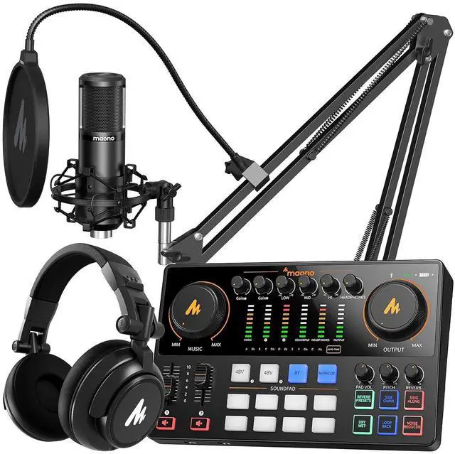 Main image of Podcast Equipment Bundle: Audio Interface, XLR Condenser Mic and Headphones with Dual XLR Input, Qui