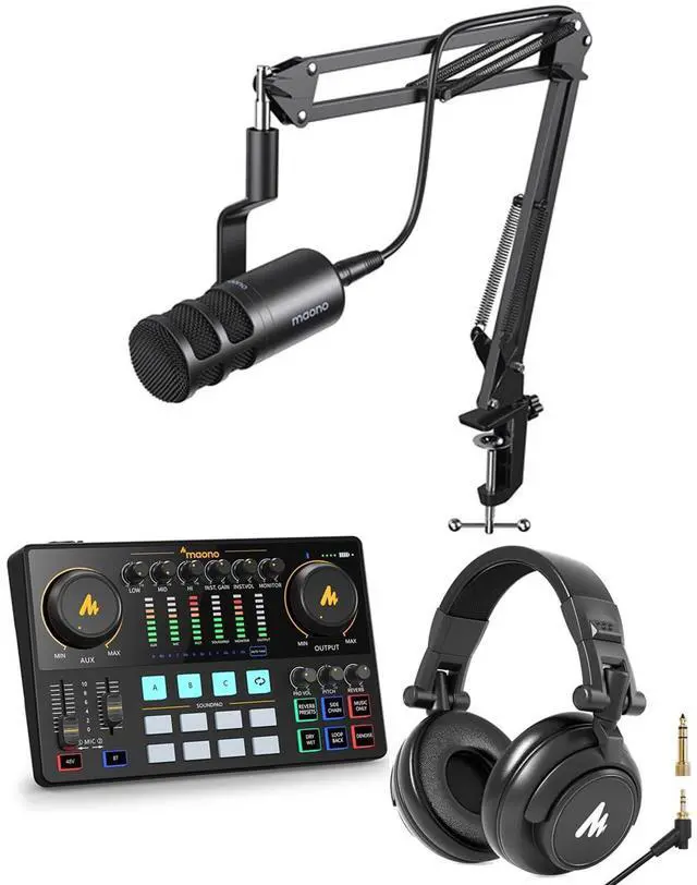 Main image of PD100S XLR Dynamic Microphone with AME2 Audio Interface and AU-MH601 Studio Headphones for Podcast,C