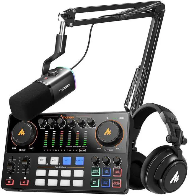 Main image of Podcast Equipment: Audio Interface, USB/XLR Dynamic Mic and Headphones with Dual XLR Input, Quick to