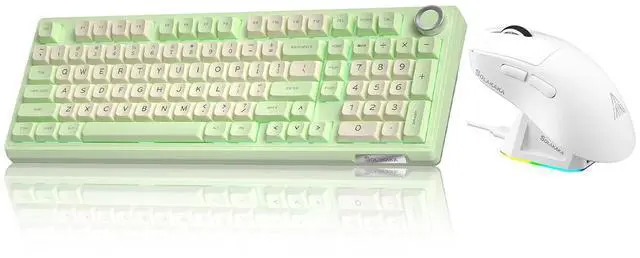 Main image of KI99 and SM822, Wireless Keyboard and Mouse Combo for Gaming (KI99 GreenWhite & SM822 White)