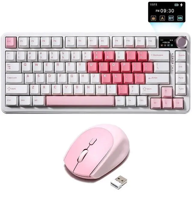 Main image of B75 PRO MAX Wireless Mechanical Keyboard(White Heart, Cocoa Cream V2 Switch), C2 Wireless Mouse(Pink