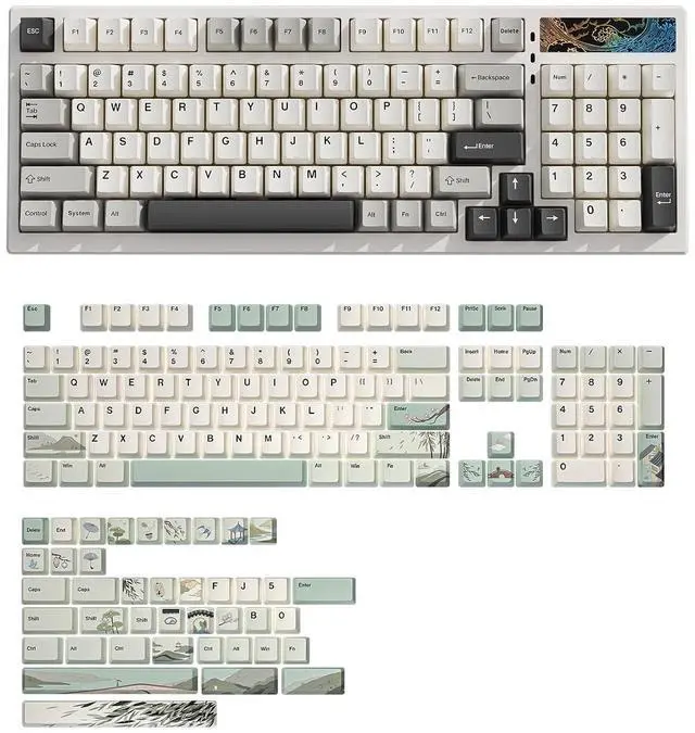 Main image of YZ98 Gasket Mechanical 99 Key Hot Swappable Keyboard(Milk Switch, White), Spring Tea Dye Sub PBT Key