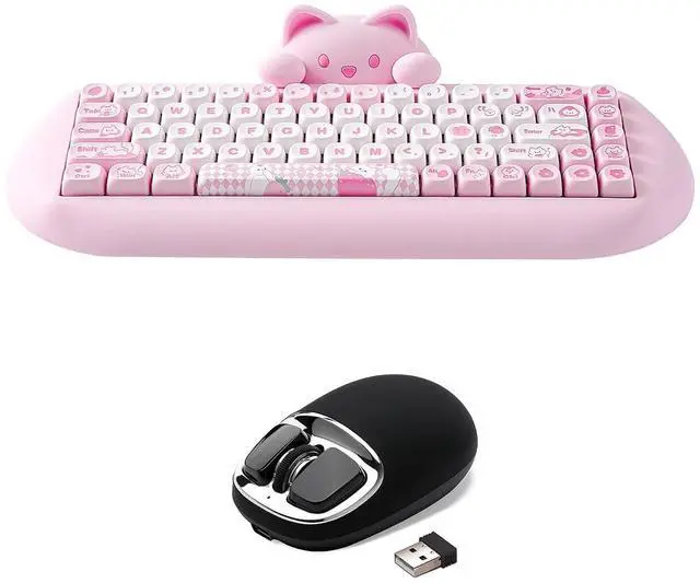 Main image of C68 Wireless Mechanical Keyboard(Pink, Cocoa Cream V2 Switch), YUNZll C1 Silicone Wireless Mouse(Bla