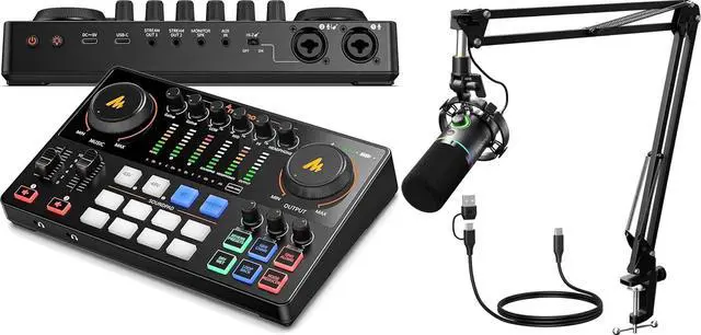 Main image of Podcast Equipment Bundle: Audio Interface and USB/XLR Dynamic Mic with Dual XLR Input, Quick to Mute