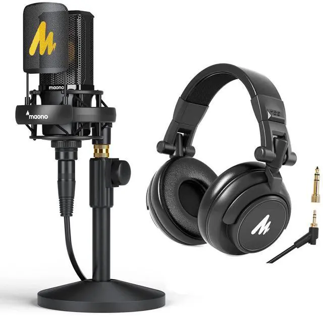 Main image of PM500 XLR Condenser Microphone with 34mm Large Diaphragm and AU-MH601 Over Ear Stereo Monitor Closed