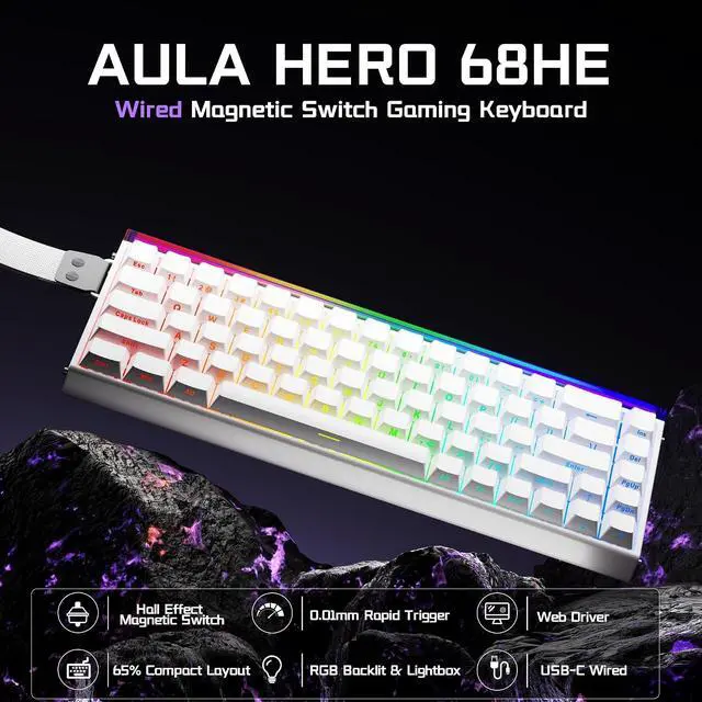 Alt view image 3 of 7 - Aula Hall Effect Keyboard and Mouse Combo, Aula Hero 68 HE Hall Effect Keyboard SC620 Wireless Mouse