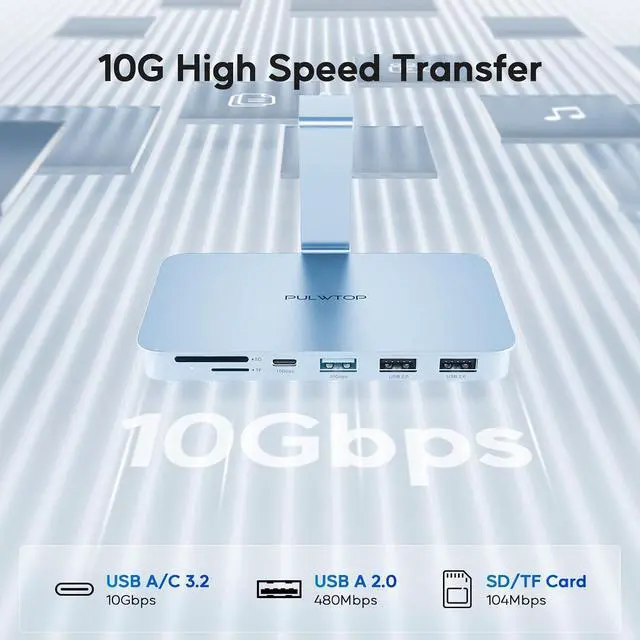 Alt view image 3 of 7 - iMac Accessories for i-Mac 2021/2023/2024, USB C Hub for iMac with USB A/C 10Gbps, Hub for M1/M3/M4, 2USB A 2.0, SD/TF Card Reader for iMac24 inch & Studio Display 2 Blue