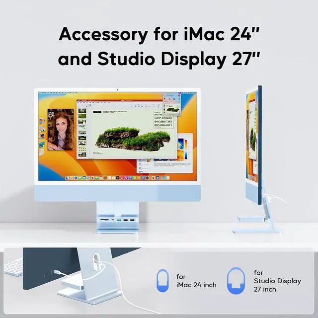 Alt view image 4 of 7 - iMac Accessories for i-Mac 2021/2023/2024, USB C Hub for iMac with USB A/C 10Gbps, Hub for M1/M3/M4, 2USB A 2.0, SD/TF Card Reader for iMac24 inch & Studio Display 2 Blue