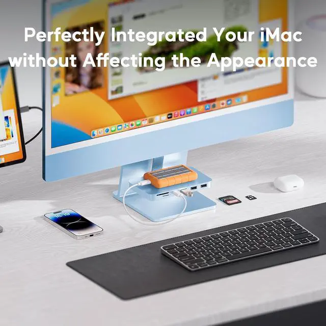 Alt view image 5 of 7 - iMac Accessories for i-Mac 2021/2023/2024, USB C Hub for iMac with USB A/C 10Gbps, Hub for M1/M3/M4, 2USB A 2.0, SD/TF Card Reader for iMac24 inch & Studio Display 2 Blue