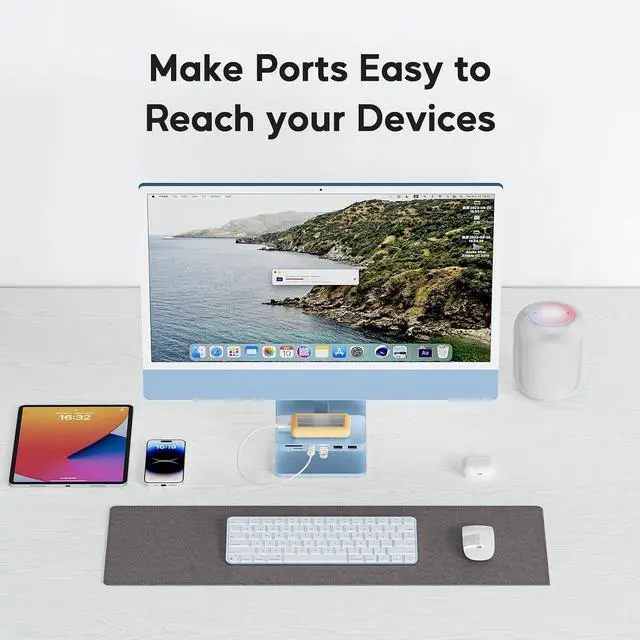 Alt view image 7 of 7 - iMac Accessories for i-Mac 2021/2023/2024, USB C Hub for iMac with USB A/C 10Gbps, Hub for M1/M3/M4, 2USB A 2.0, SD/TF Card Reader for iMac24 inch & Studio Display 2 Blue