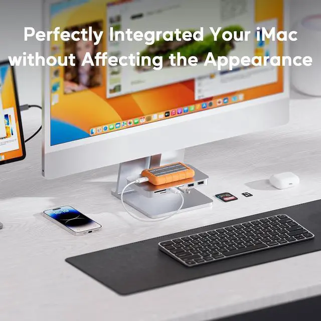 Alt view image 5 of 7 - iMac Accessories for i-Mac 2021/2023/2024, USB C Hub for iMac with USB A/C 10Gbps, Hub for M1/M3/M4, 2 USBA 2.0, SD/TF Card Reader for iMac24 inch & Studio Display 2 Sliver